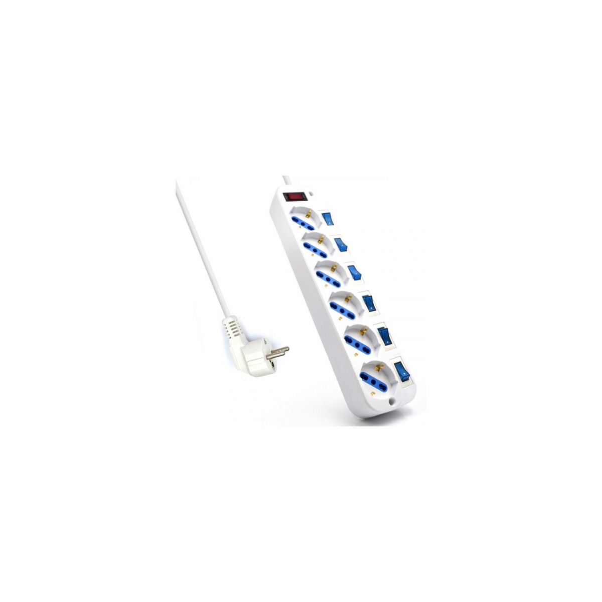 EWENT REGLETA 6 TOMAS SCHUKO CON INTERRUPTOR INDIVIDUAL CABLE 5M BLANCO EW3932 5M