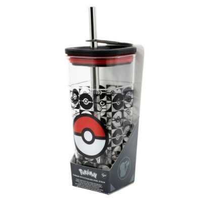 VASO ACRiLICO CUBE CON PAJITA ACERO INOX POKEMON STOR 3556