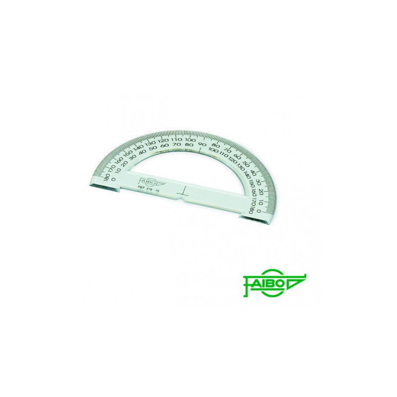 1902-SEMICIRCULO TRANSPARENTE EN PLASTICO INYECTADO GRADUADO Y BISELADO 15 CM. FAIBO 216