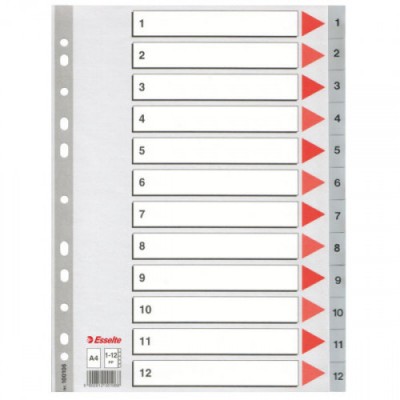 SEPARADOR NUMERICO POLIPROPILENO MULTITALADRO 1 12 FORMATO A4 COLOR GRIS ESSELTE 47138