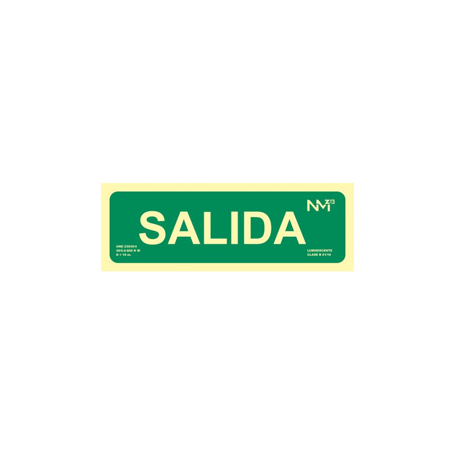 20026-SENAL "SALIDA" HOMOLOGADA 300X105MM POLIPROPILENO FOTOLUMINISCENTE ARCHIVO2000 6170-22H VE