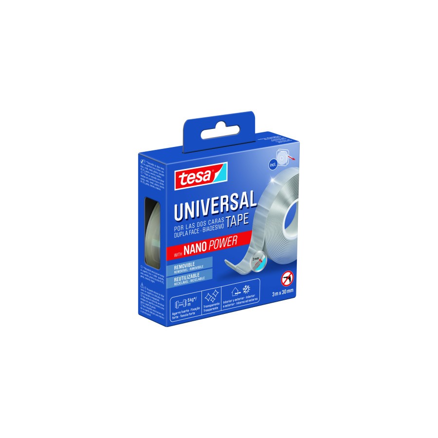 20028-CINTA ADHESIVA DOBLE CARA NANO UNIVERSAL POWER 5KG 3 METROS x 30 MM TESA 55810-00002-00