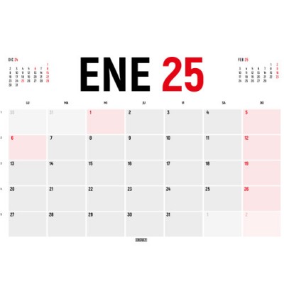 CALENDARIO 2025 PARED HORIZONTAL DOBLE CARA 42 x 30 CM INGRAF 332468