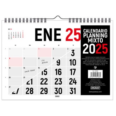 CALENDARIO 2025 PARED HORIZONTAL DOBLE CARA 42 x 30 CM INGRAF 332468