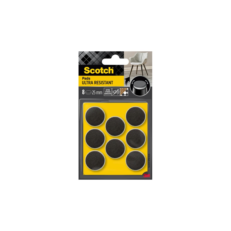20303-BLISTER 8 FIELTROS ADHESIVOS ULTRA RESISTENTES 25MM DIAMETRO NEGRO SP87A35 SCOTCH 7100309753