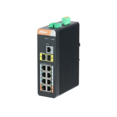 DAHUA DH PFS4210 8GT DP V2 SWITCH INDUSTRIAL 8 PUERTOS GIGABIT POE 2 UPLINK GIGABIT SFP MANEJABLE LAYER2