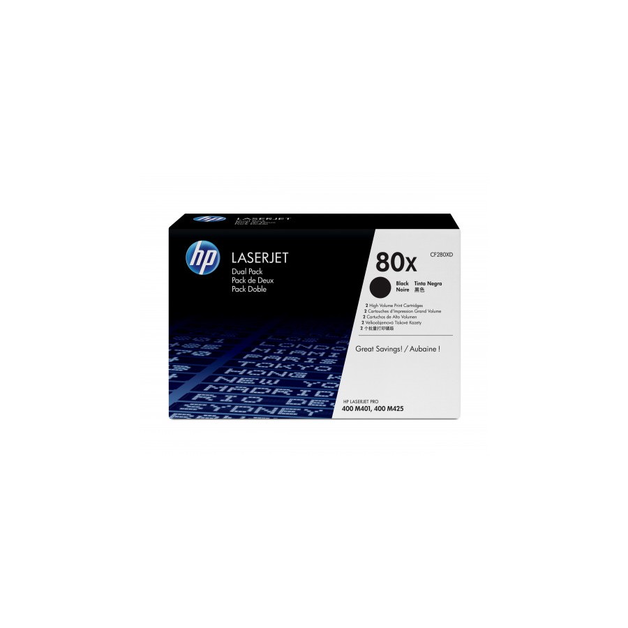 21452-HP 80X PACK 2 TONER NEGRO ALTA CAPACIDAD HP80X (CF280XD) 21452-HP 80X PACK 2 TONER NEGRO ALTA CAPACIDAD HP80X (CF280XD)