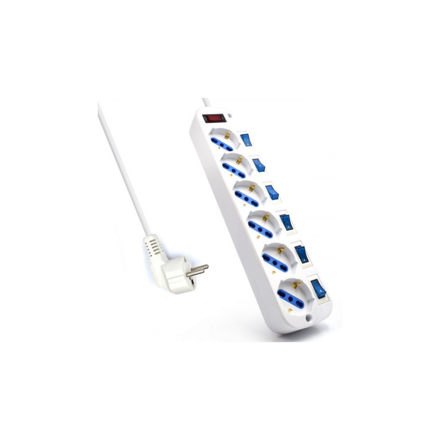 22211-EWENT REGLETA 6 TOMAS SCHUKO CON INTERRUPTOR INDIVIDUAL. CABLE 5M. BLANCO (EW3932-5M) 22211-EWENT REGLETA 6 TOMAS SCHUKO CON INTERRUPTOR INDIVIDUAL. CABLE 5M. BLANCO (EW3932-5M)