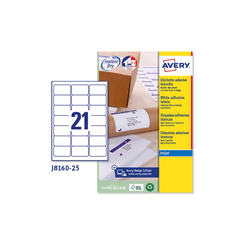 2259-PAQUETE 25 HOJAS ETIQUETAS BLANCAS QUICK DRY-IMPRESORAS DE INYECCION DE TINTA-63,5X38,1 MM AVERY J8160-25 2259-PAQUETE 25 HOJAS ETIQUETAS BLANCAS QUICK DRY-IMPRESORAS DE INYECCION DE TINTA-63,5X38,1 MM AVERY J8160-25