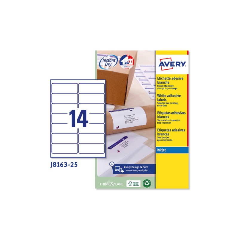 2260-PAQUETE 25 HOJAS ETIQUETAS BLANCAS QUICK DRY-IMPRESORAS DE INYECCION DE TINTA-99,1X38,1 MM AVERY J8163-25 2260-PAQUETE 25 HOJAS ETIQUETAS BLANCAS QUICK DRY-IMPRESORAS DE INYECCION DE TINTA-99,1X38,1 MM AVERY J8163-25