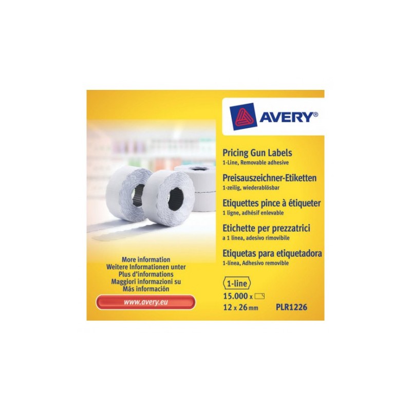 2274-PACK 10 ROLLOS DE ETIQUETAS BLANCAS-DESPEGABLES DE 1 LINEA-1.500 ETIQUETAS 12X26MM POR ROLLO AVERY PLR1226