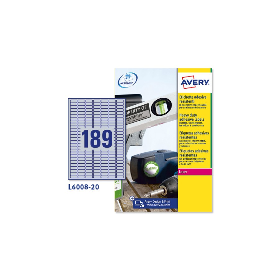 22821-Avery Etiquetas plateadas de poliester 25.4 x 10 mm 22821-Avery Etiquetas plateadas de poliester 25.4 x 10 mm
