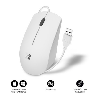 SUBBLIM Raton Business Silencioso con cable USB 1200 DPI Blanco