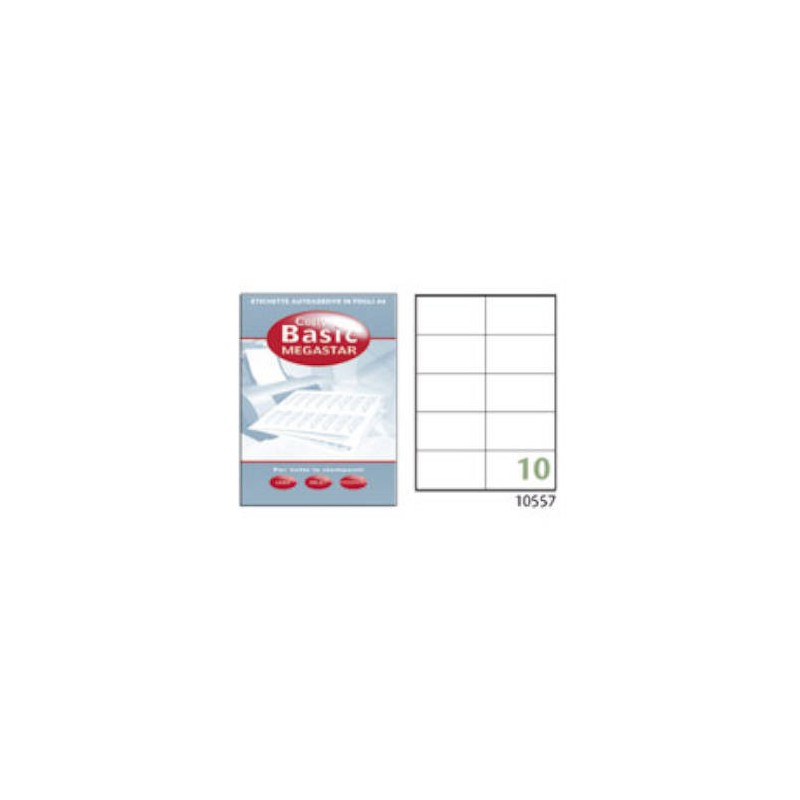 2400-CAJA 100 HOJAS ETIQUETAS BLANCAS CON MARGENES-LASER/INYECCION DE TINTA/FOTOCOPIADORAS-105X57 MM MEGASTAR LP4MS-1055