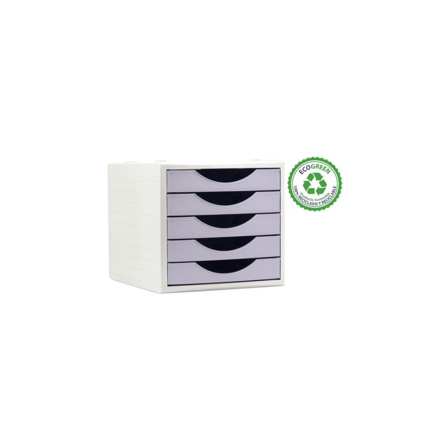 24520-MODULO ECOGREEN 100% RECICLADO Y RECICLABLE 5 CAJONES MALVA PASTEL 340X270X260 MM ARCHIVO 2000 4005 ML PS