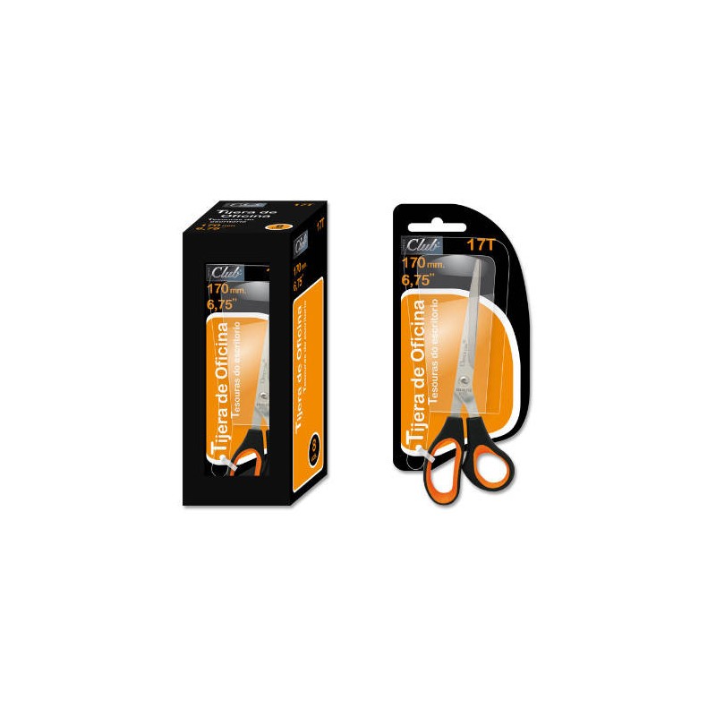 2492-TIJERAS DE OFICINA EN ACERO INOXIDABLE 170 MM. EN BLISTER OFFICE CLUB 323825