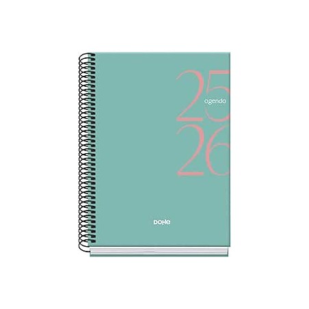 25038-AGENDA ESCOLAR 2025-2026 TAMANO A5 TAPA CARTON FORRADO SEMANA VISTA MODELO SYSTEM BASIC VERDE DOHE 52058