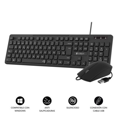 SUBBLIM Teclado Ergonomico y raton Combo Business Slim Silencioso con cable USB