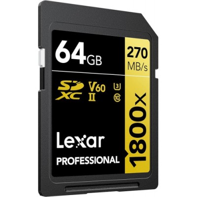 LEXAR 64GB PROFESSIONAL 1800X SDXC UHS II CARDS UP TO 280MB S READ 210MB S WRITE C10 V60 U3