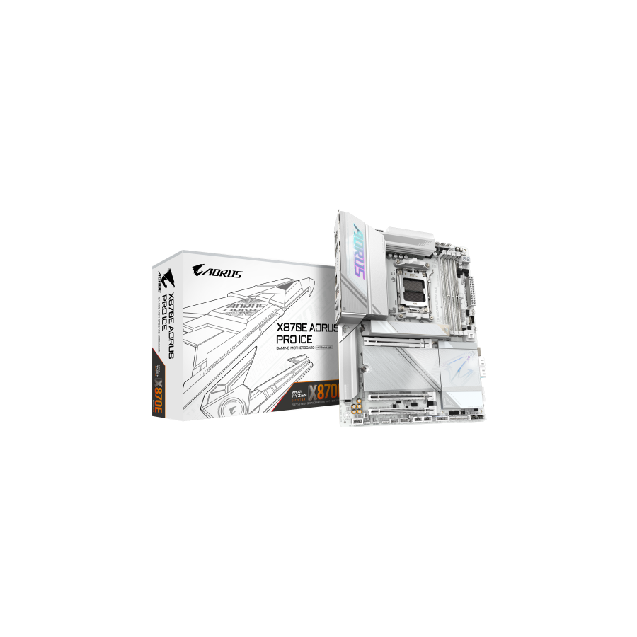 26985-GIGABYTE Placa base X870E AORUS PRO ICE - Compatible con CPUs AMD Ryzen 9000, VRM digital de 16+2+2 fases, hasta 8 26985-GIGABYTE Placa base X870E AORUS PRO ICE - Compatible con CPUs AMD Ryzen 9000, VRM digital de 16+2+2 fases, hasta 8