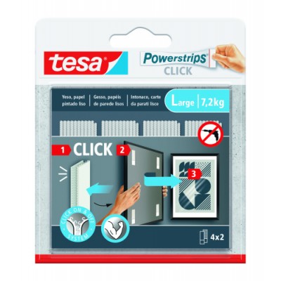 BLISTER TIRAS ADHESIVAS CUELGA OBJETOS POWERSTRIPS CLIK 72KG 4 PARES 85X20MM L TESA 77722 00001 00