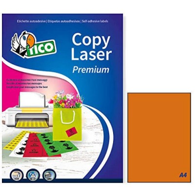 CAJA 70 HOJAS ETIQUETAS NARANJA FLUORESCENTE SIN MaRGENES LaSER INYECCIoN DE TINTA FOTOCOPIADORAS 210X297 MM TICO LP4FA 210297