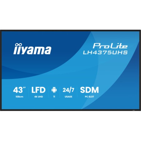 28504-MONITOR IIYAMA 43" (LH4375UHS-B1AG) ANDROID 11 / 3844X2160 (4K UHD) / OPERACION 24/7 /500CD / LANDSC. Y PORTRAIT /