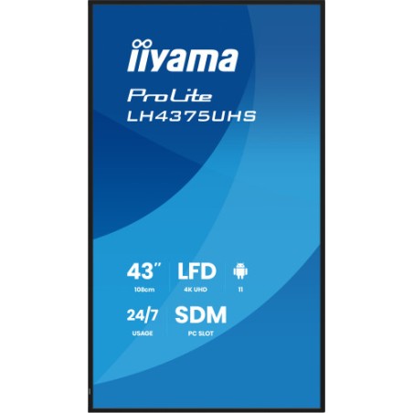 28505-MONITOR IIYAMA 43" (LH4375UHS-B1AG) ANDROID 11 / 3844X2160 (4K UHD) / OPERACION 24/7 /500CD / LANDSC. Y PORTRAIT /