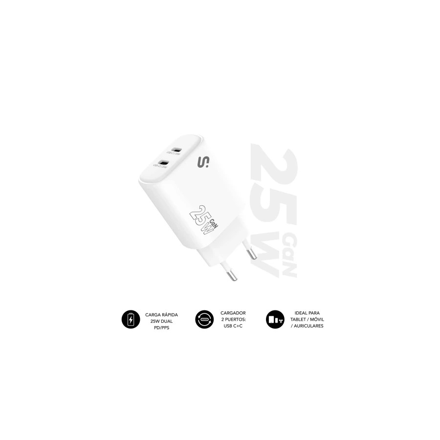 28716-SUBBLIM CARGADOR GAN 25W CHARGER USB C+C 28716-SUBBLIM CARGADOR GAN 25W CHARGER USB C+C