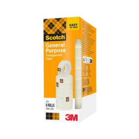 29001-PACK 8 ROLLOS CINTAS ADHESIVAS TRANSPARENTE 19MM X 33M 508/1933 SCOTH 7100213205