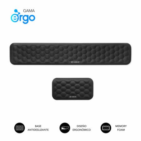 29079-SUBBLIM Pack ERGO AIRPADDING Negro, Reposamunecas Teclado + Raton, Espuma viscoelastica 65 D, Tejido AirMesh trans