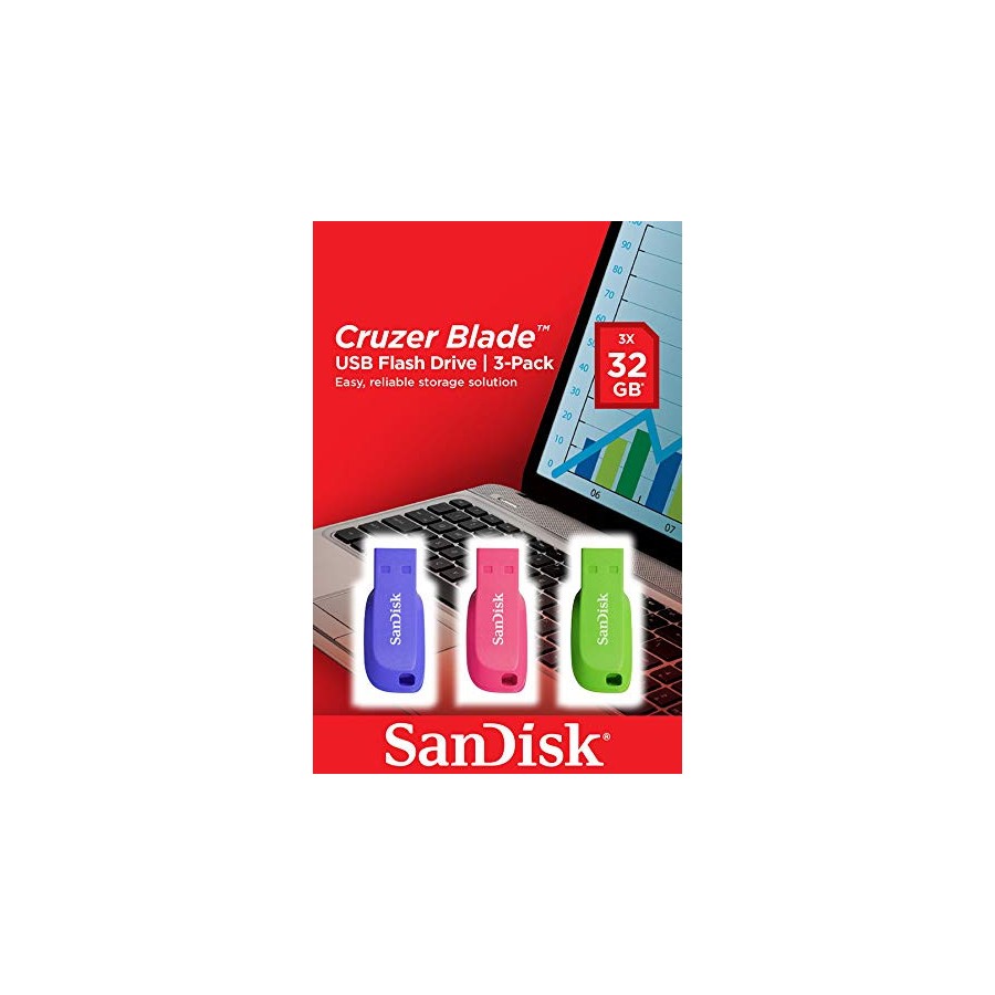29274-Sandisk Cruzer Blade 3x 32GB unidad flash USB USB tipo A 2.0 Azul, Verde, Rosa 29274-Sandisk Cruzer Blade 3x 32GB unidad flash USB USB tipo A 2.0 Azul, Verde, Rosa