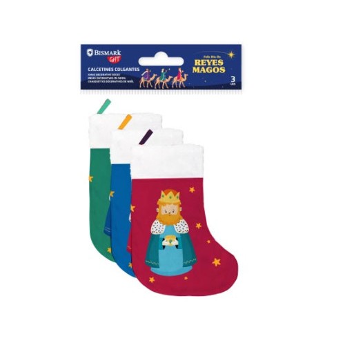 29961-PACK 3 CALCETINES DECORATIVOS REYES MAGOS (VERDE/ROJO Y AZUL) BISMARK 332889