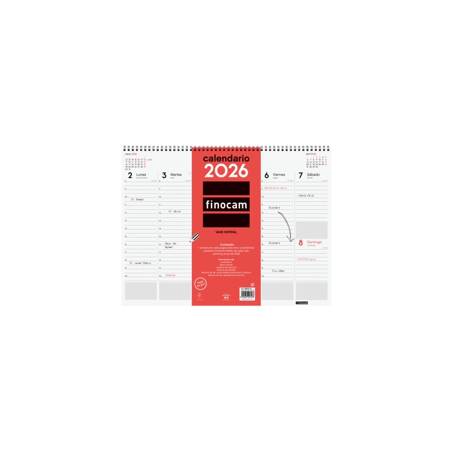 30337-VADE 2026 ESPIRAL SEMANA VISTA VERTICAL 420X310MM FINOCAM 780260026 30337-VADE 2026 ESPIRAL SEMANA VISTA VERTICAL 420X310MM FINOCAM 780260026