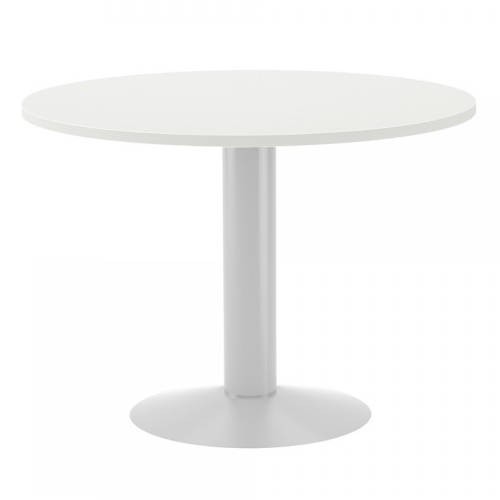 3077-MESA DE REUNIONES REDONDA 100CM DE DIAMETRO. ALTURA 72CM. COLOR: PATA METALICA BLANCA / TABLERO BLANCO ROCADA 3005A