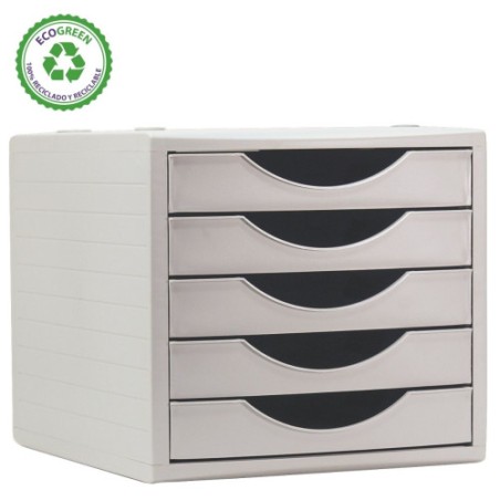 31470-MODULO ECOGREEN 5 CAJONES 100% RECICLADO Y RECICLABLE DIN A4 FOLIO Y SUBCARPETA MEDIDAS: 340X270X260 MM CARCASA Y