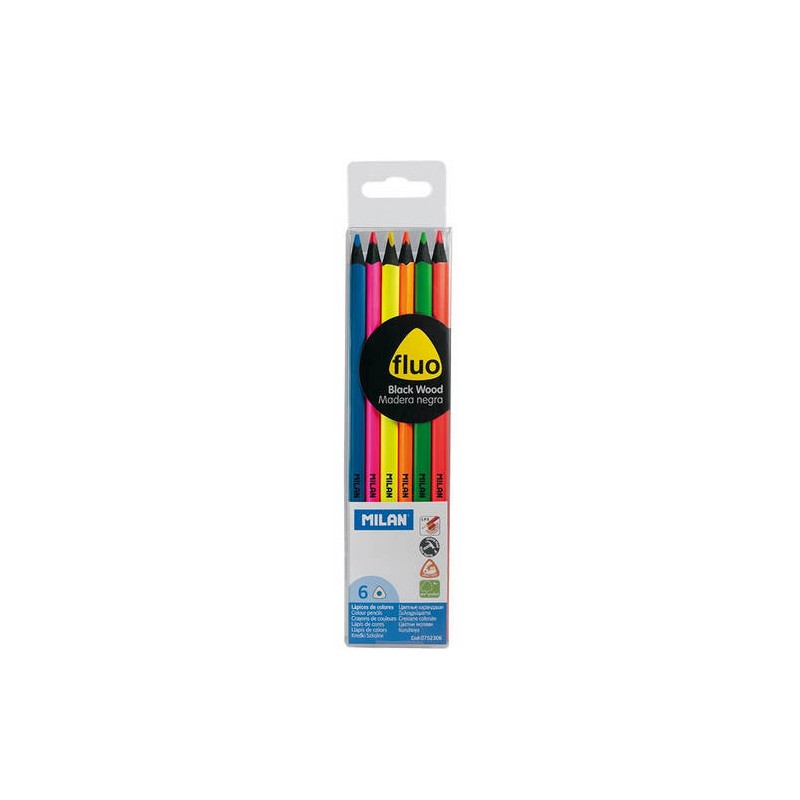 3162-ESTUCHE DE 6 LAPICES COLORES FLUO MADERA NEGRA MILAN 0752306
