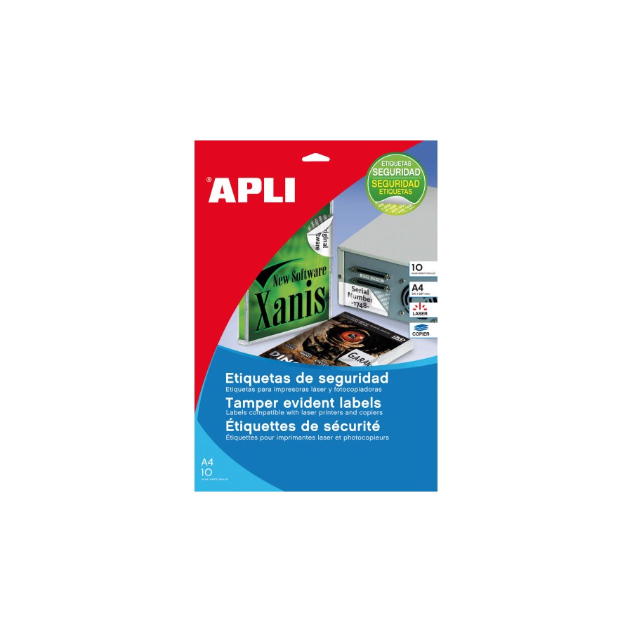 32321-PAQUETE 10 HOJAS A4 ETIQUETAS DE SEGURIDAD POLIESTER PLATA 45,7 X 21,2MM APLI 11272 32321-PAQUETE 10 HOJAS A4 ETIQUETAS DE SEGURIDAD POLIESTER PLATA 45,7 X 21,2MM APLI 11272