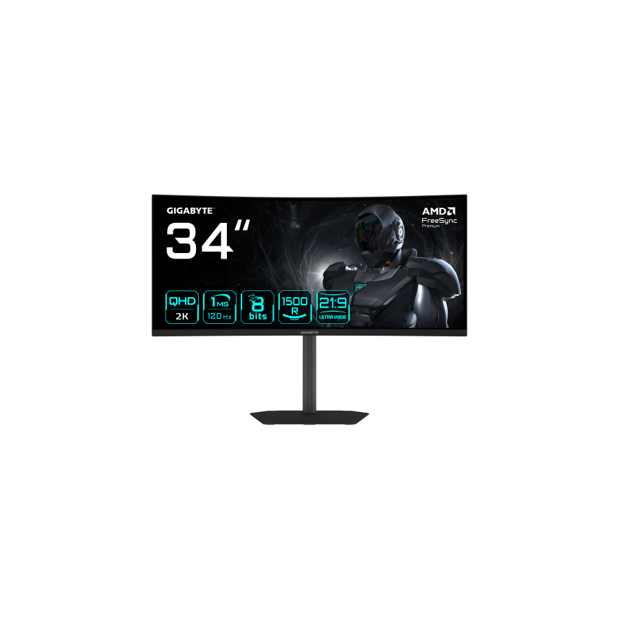 32410-GIGABYTE GS34WQCA Monitor Gaming Curvo 34" WQHD - 3440 x 1440, 1500R, 120Hz, 1ms, 300 cd/m2, FreeSync Premium, HDR