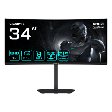 32410-GIGABYTE GS34WQCA Monitor Gaming Curvo 34" WQHD - 3440 x 1440, 1500R, 120Hz, 1ms, 300 cd/m2, FreeSync Premium, HDR