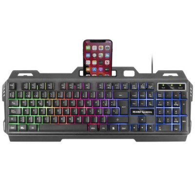 Mars Gaming MK120PT Teclado Gaming FRGB Aluminio Antighosting Soporte Smartphone Gris y Negro Idioma Portugues