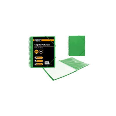 CARPETA ESPIRAL 20 FUNDAS CON SOBRE A4 VERDE POLIPROPILENO INGRAF 332489