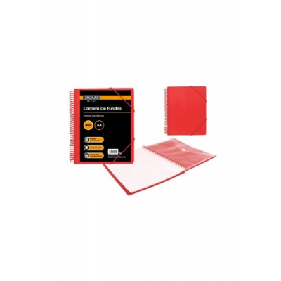 CARPETA ESPIRAL 40 FUNDAS CON SOBRE A4 ROJO POLIPROPILENO INGRAF 332495