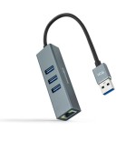 32837-Nanocable Conversor USB 3.0 a Ethernet Gigabit + 3XUSB 3.0, Aluminio, Gris, 15 cm