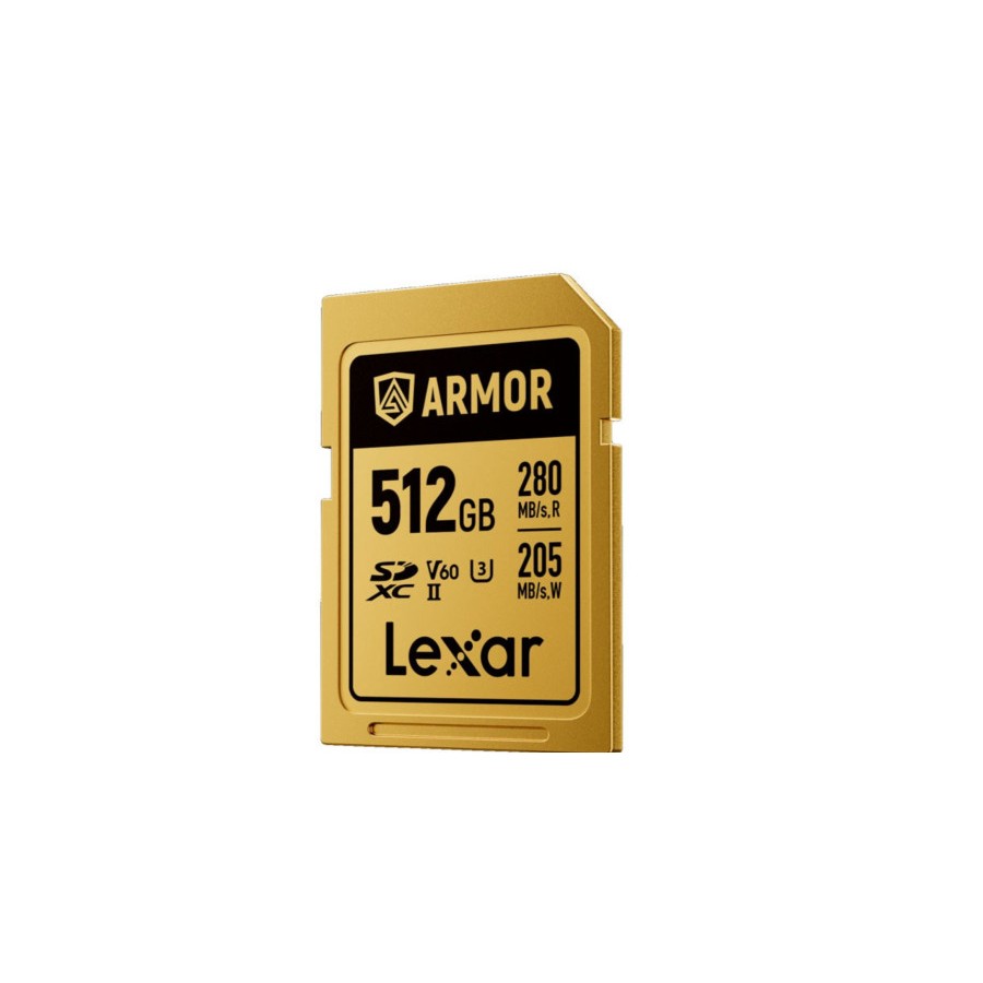 33407-LEXAR 512GB PROFESSIONAL ARMOR GOLD SDXC UHS-II CARDS,  UP TO 280MB/S READ 210MB/S WRITE C10 V60 U3,STAINLESS STEE