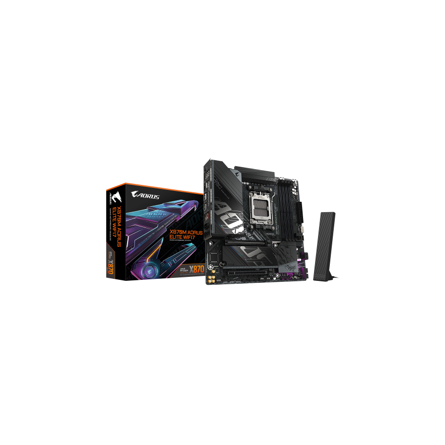 33599-GIGABYTE X870M AORUS ELITE WIFI7 Placa Base - Compatible con procesadores AMD Ryzen 9000, VRM digital de 14+2+2 fa