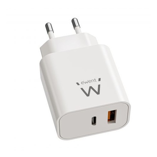 33702-Ewent Cargador Rapido GaN de 20W USB-C PD y USB-A QC, Diseno Compacto