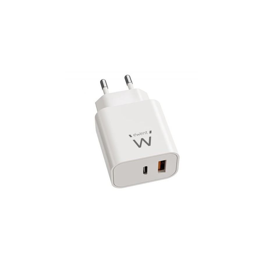 33702-Ewent Cargador Rapido GaN de 20W USB-C PD y USB-A QC, Diseno Compacto