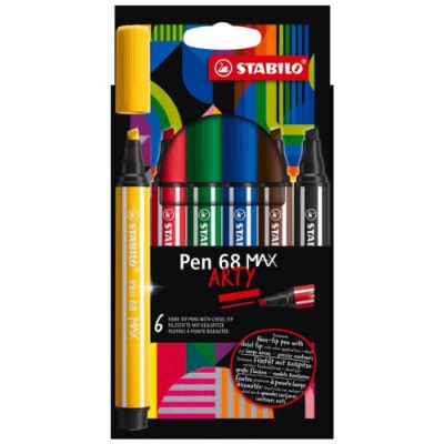 ESTUCHE ARTY CON 6 COLORES ROTULADOR PREMIUM CON PUNTA BISELADA PEN 68 MAX STABILO 768 06 21