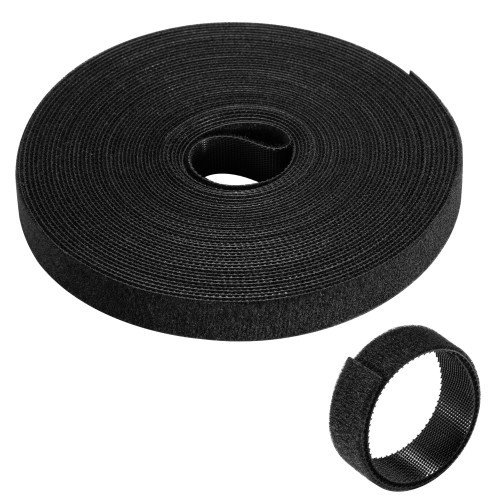 34145-EWENT ROLLO DE BRIDA NYLON HOOP -LOOP REUTILIZABLE TIPO VELCRO 15MM X 10M, 97-15MM, NEGRO